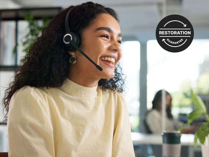 Woman wearing headset