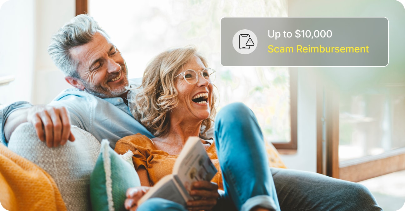 Couple smiling together in living room