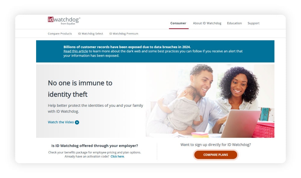 Screenshot of ID Watchdog’s home page.