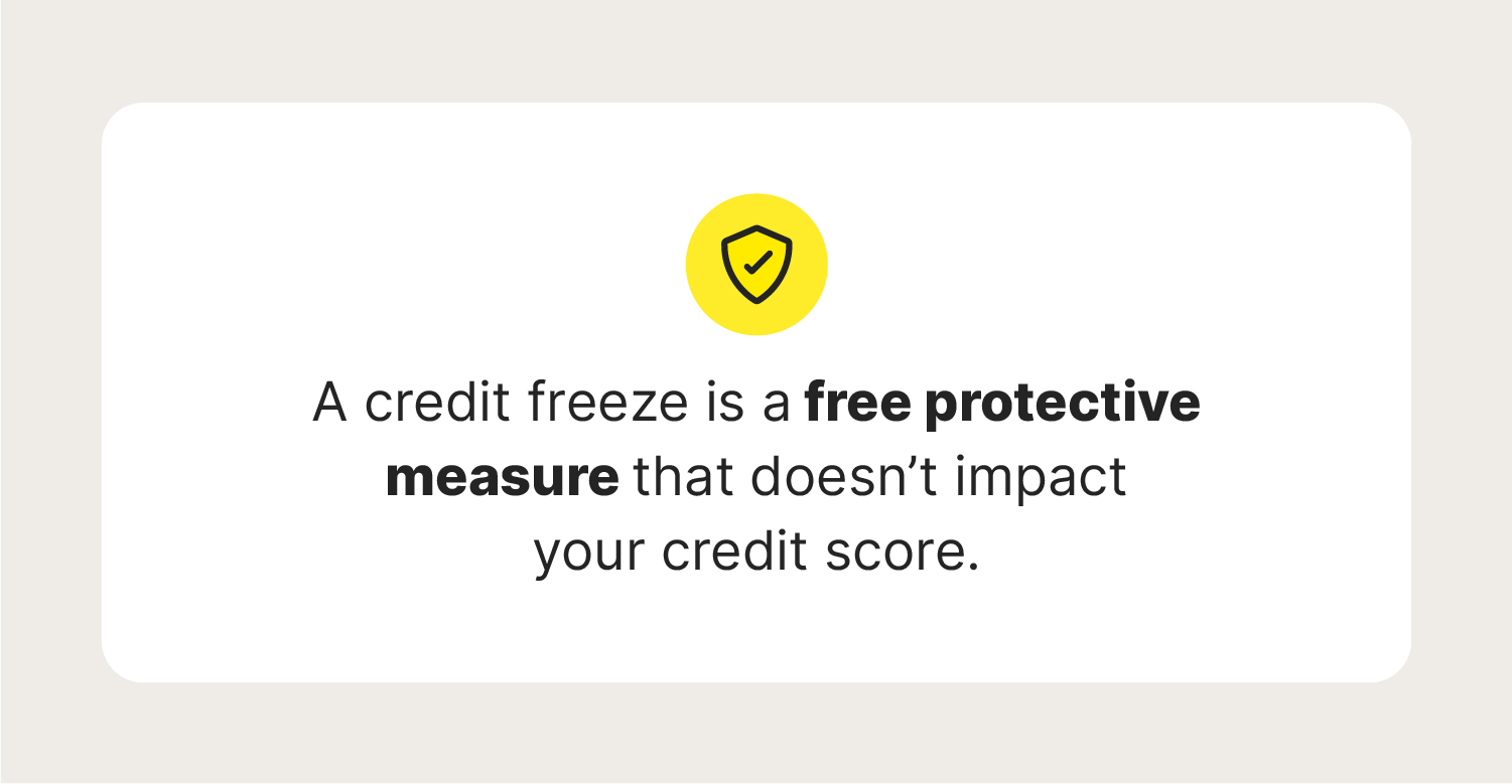 A credit freeze is a free protective measure that doesn’t impact your credit score.