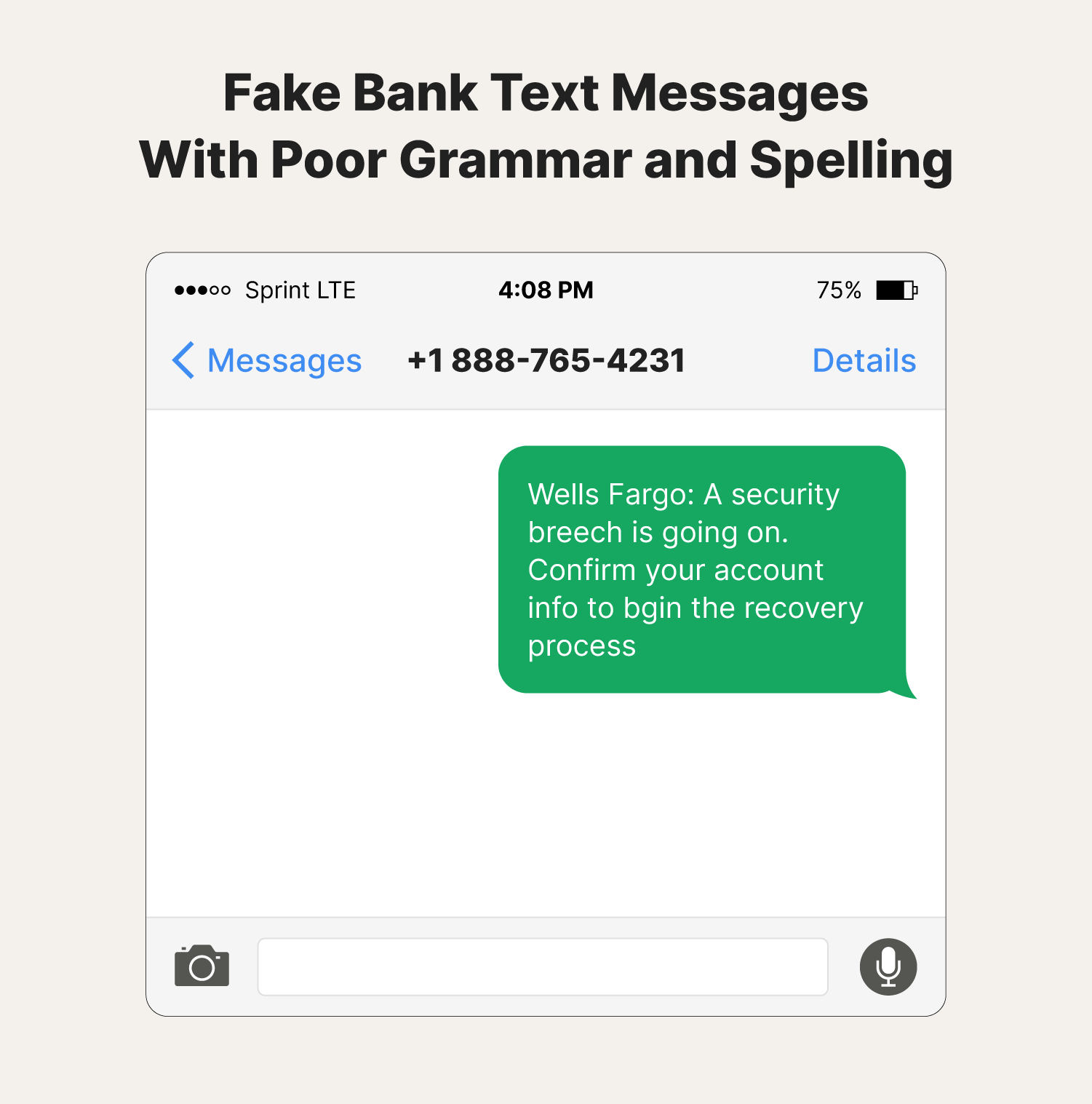 A phone screen showing a text with poor grammar and spelling.