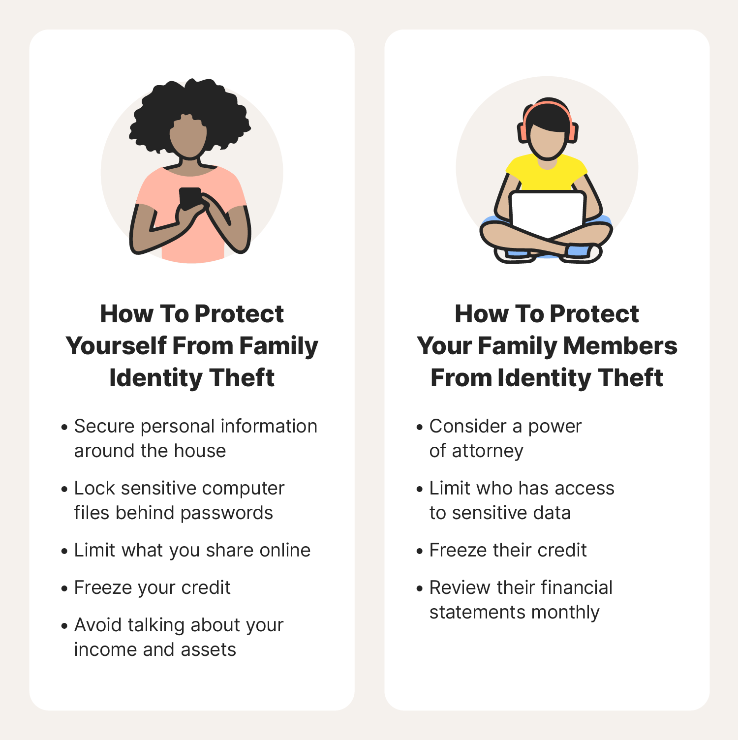 An image explaining how you can protect yourself and those under your care from family identity theft.