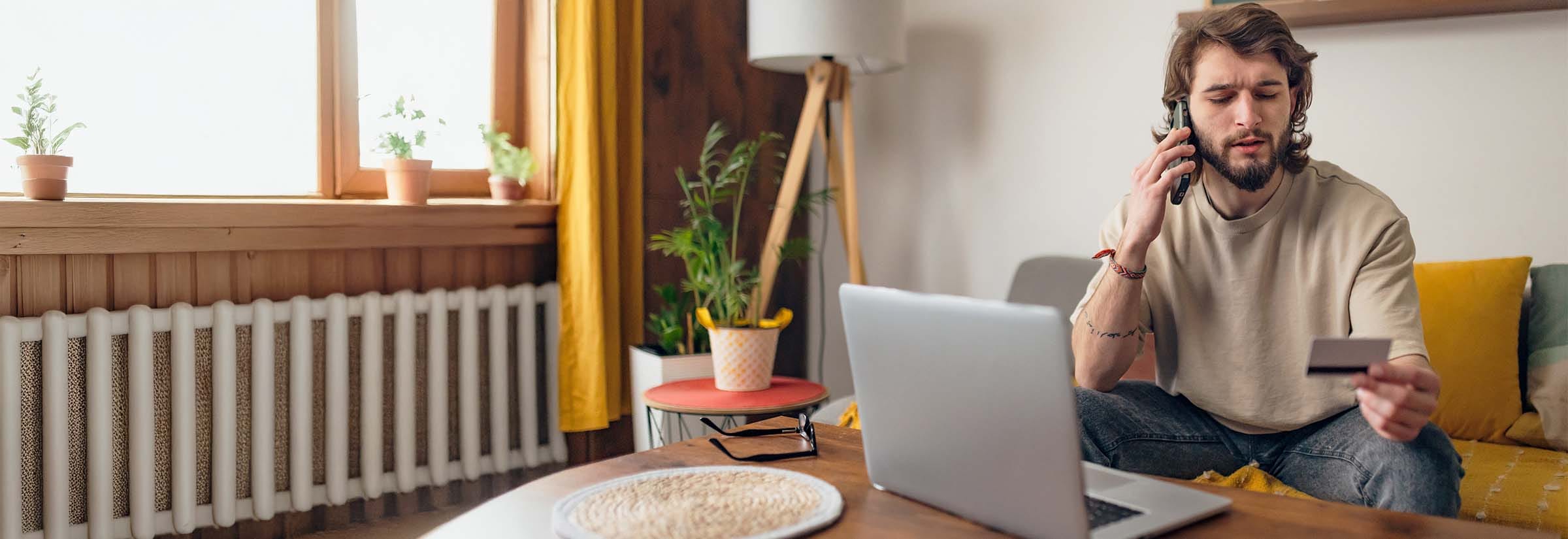 A man in the process of discovering he is the victim of identity theft.