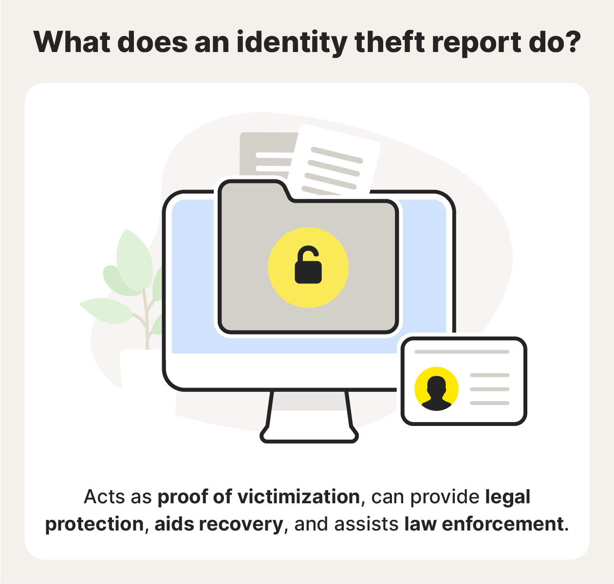 A graphic describes how an identity theft report can help if your identity has been stolen.