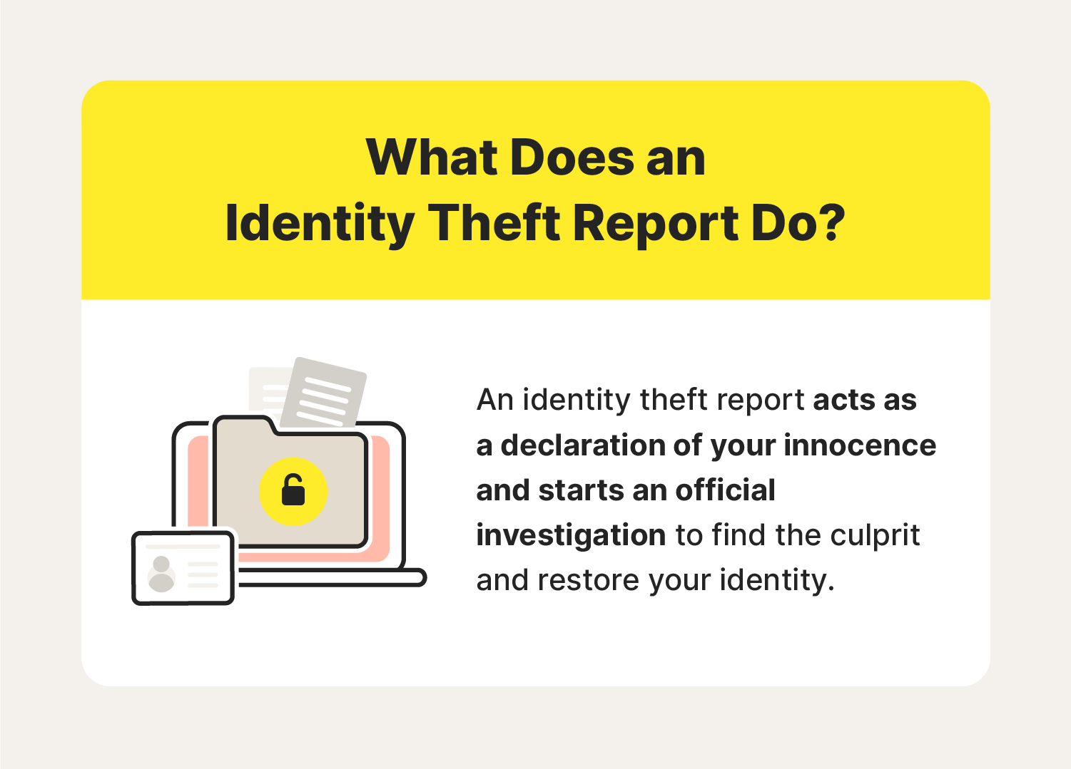 A graphic describes an identity theft report, a crucial part of learning how to report identity theft