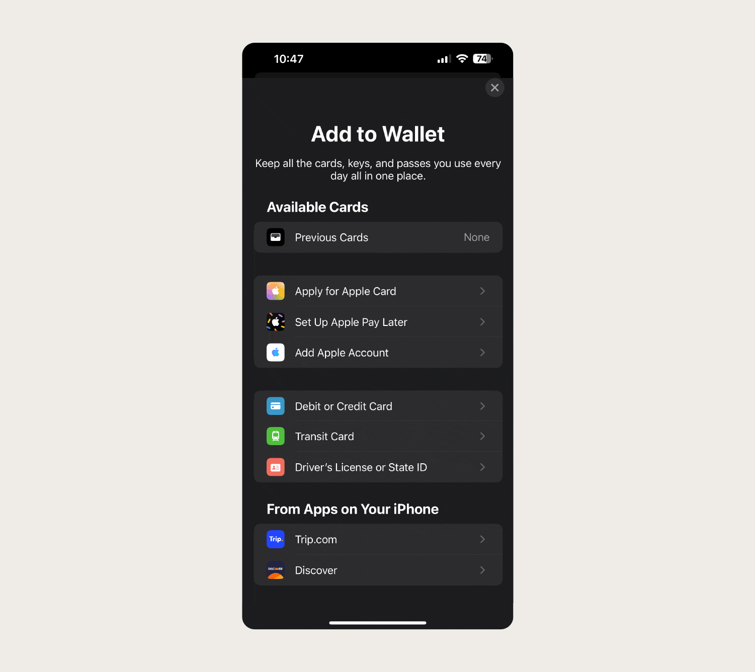 Steps showing how to add cards to Apple Wallet.