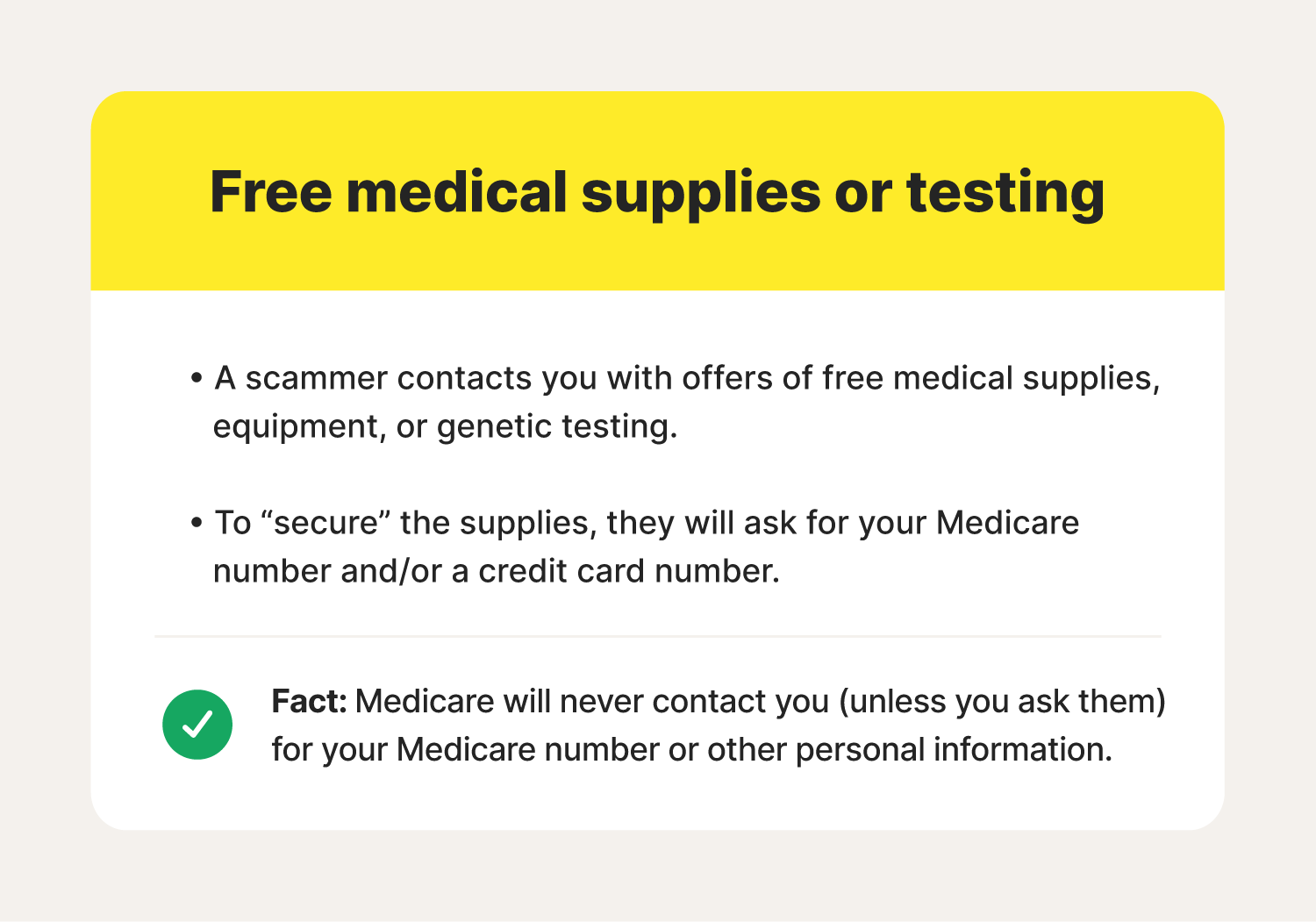 An image overviewing signs of and facts about Medicare fraud related to supposedly free medical tests or equipment.