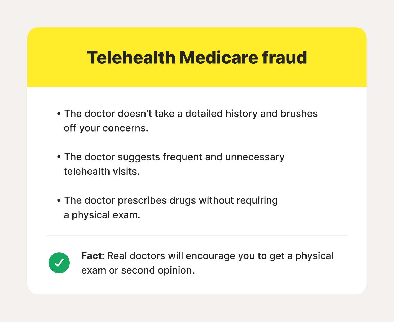 An image overviewing signs of and facts about telehealth Medicare fraud.