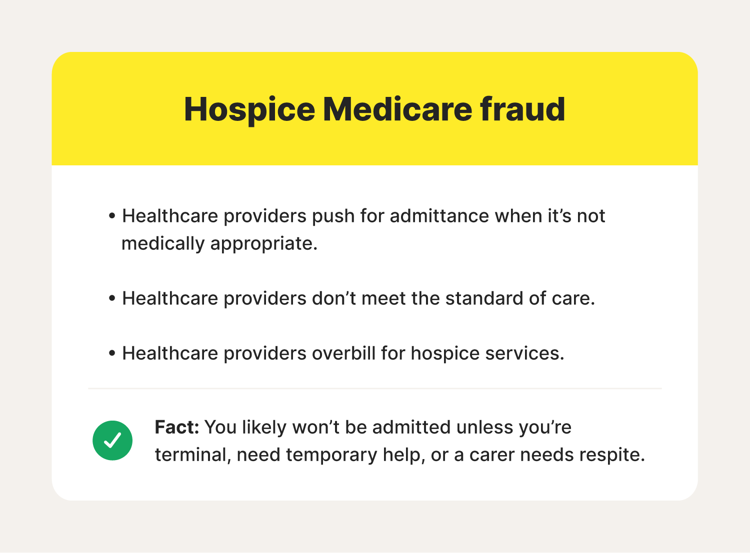 An image overviewing signs of and facts about hospice Medicare fraud.