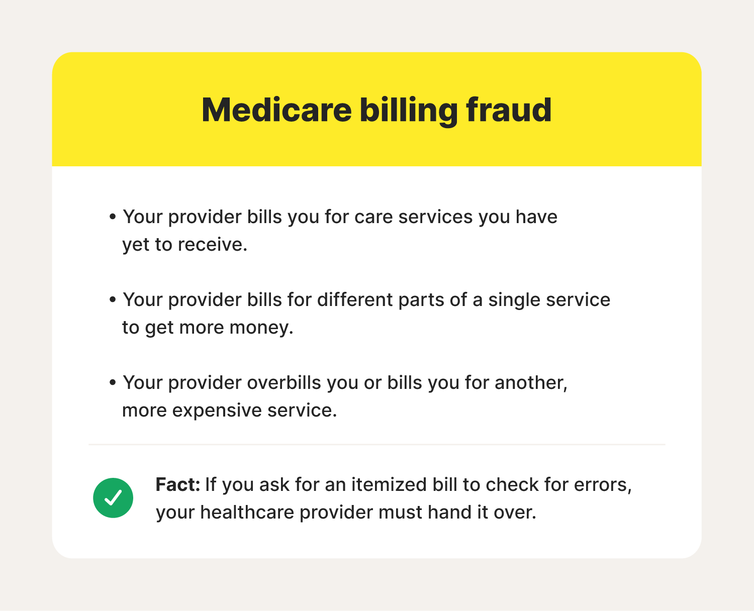 An image overviewing signs of and facts about Medicare billing fraud.