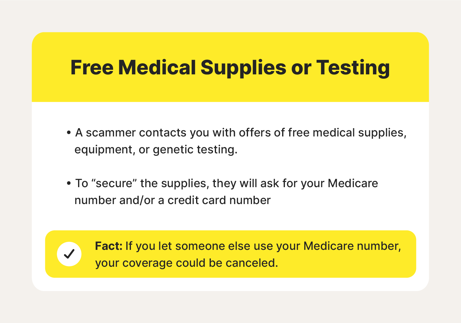 A chart covers one of the most common Medicare scams, offers of free medical testing and supplies.