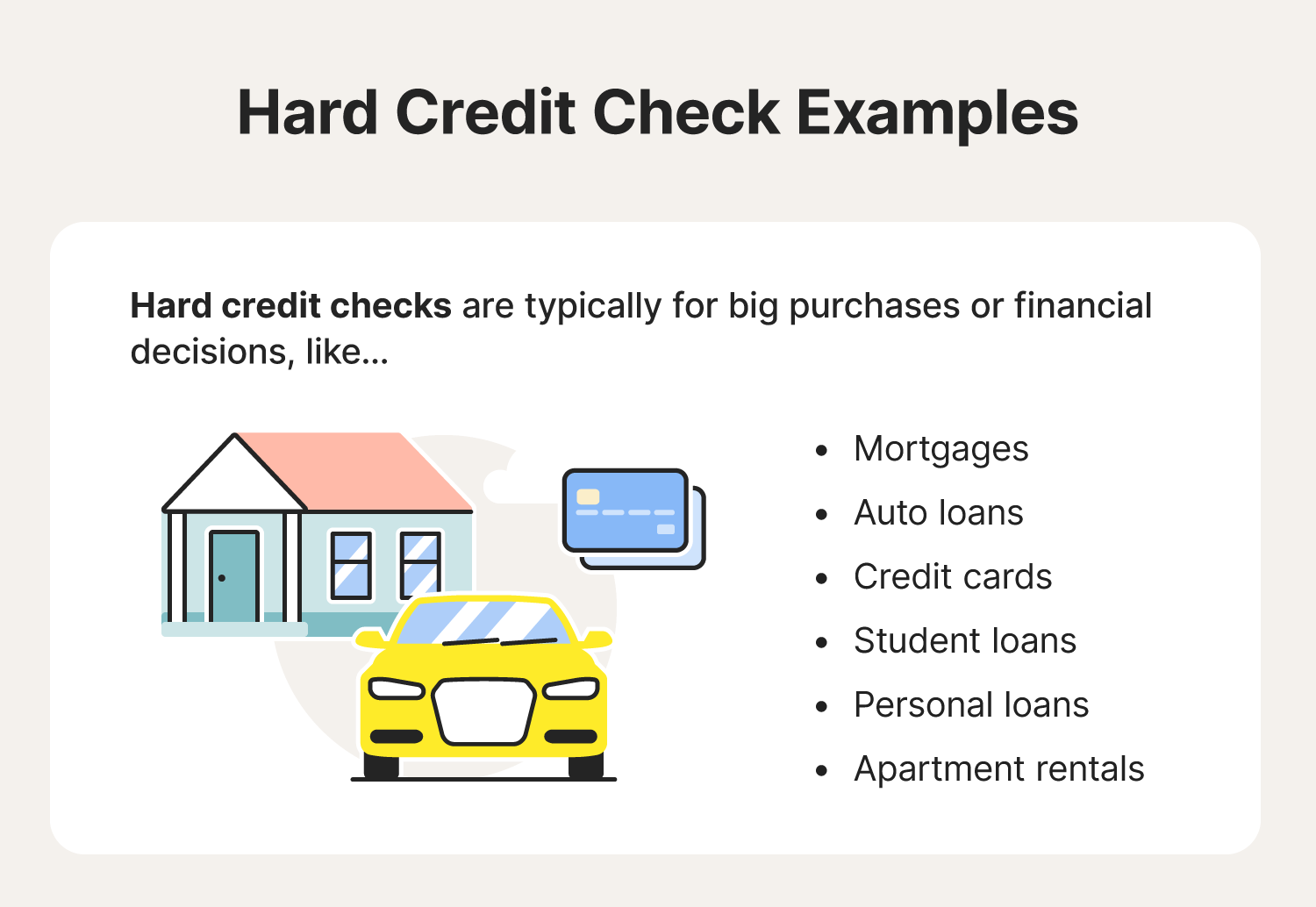 A graphic showing examples of when hard credit checks are run.