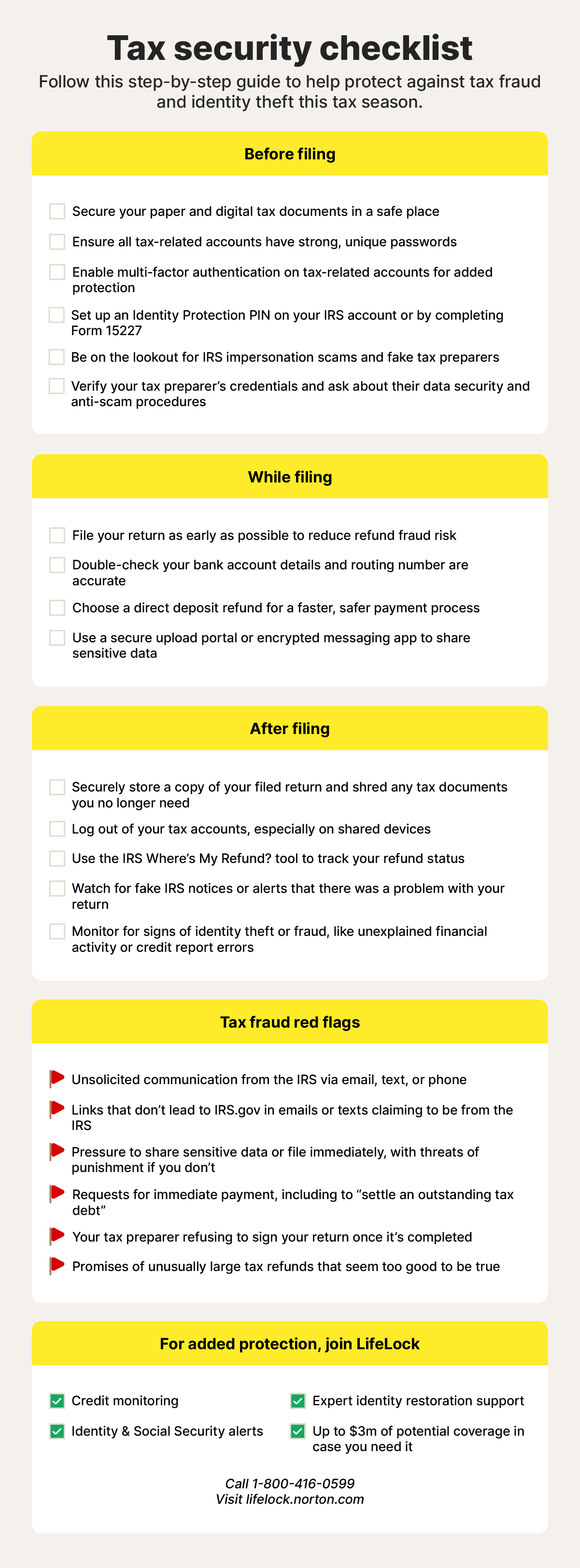 A tax security checklist to help guard against tax fraud and identity theft.