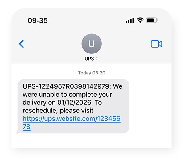 An example of a fake delivery attempt text as part of a UPS scam text.