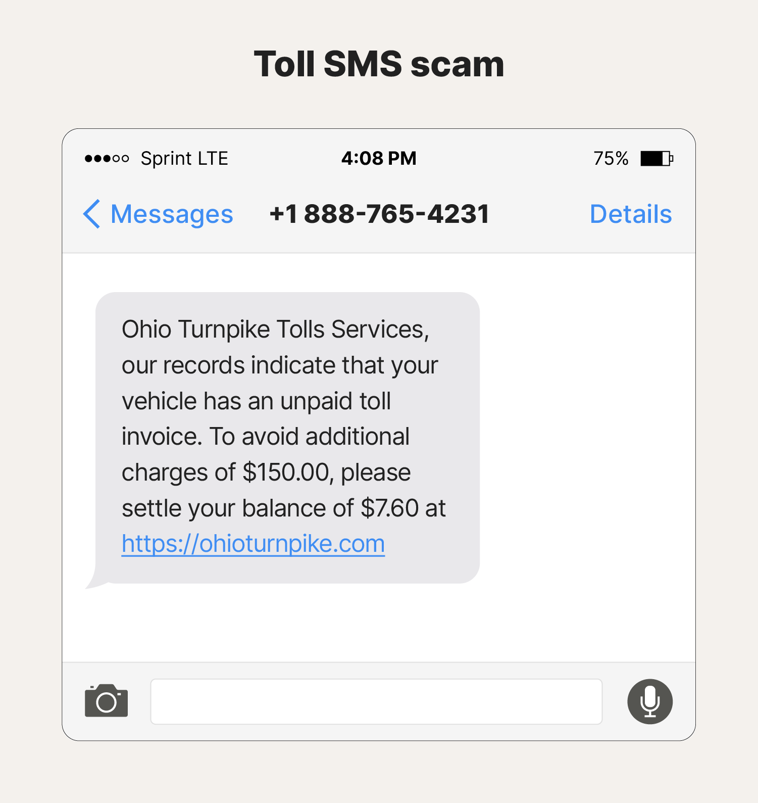 An image showing a toll smishing scam