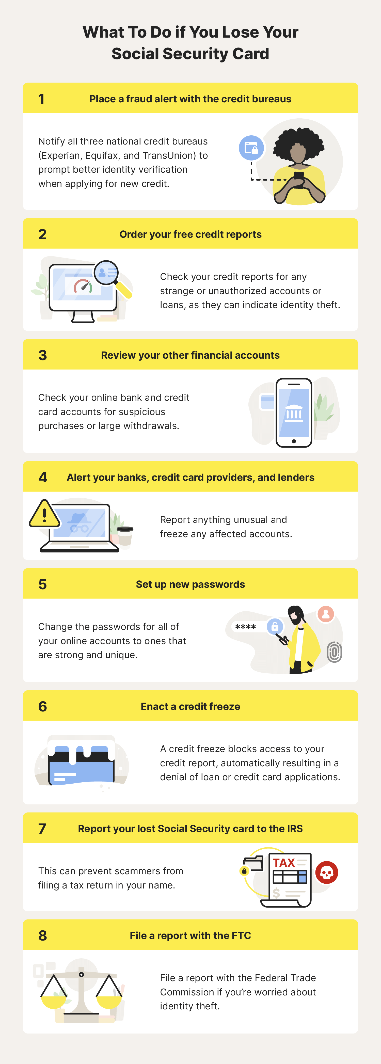 An infographic covering what to do if you lose your Social Security card.